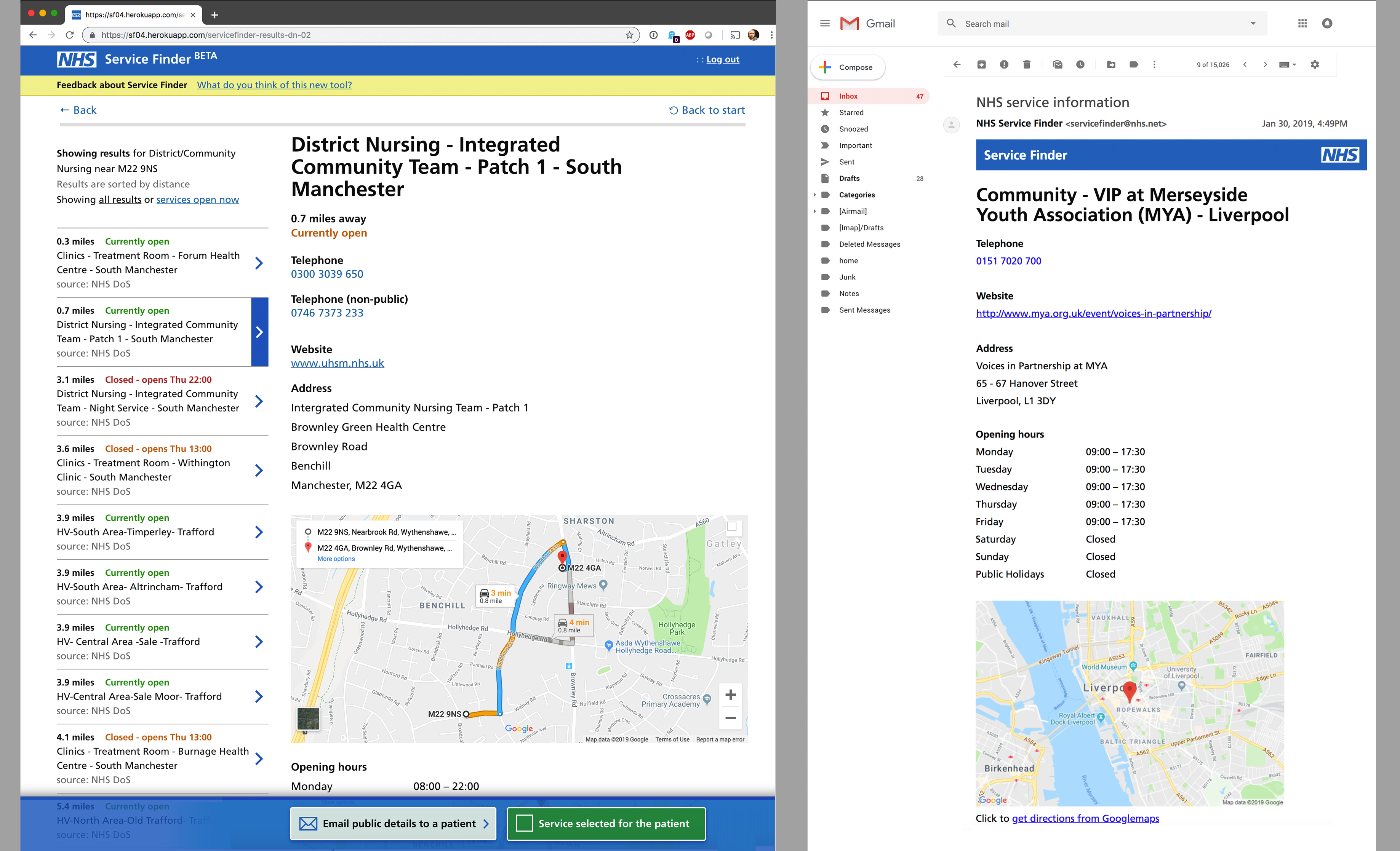 Service Finder screens